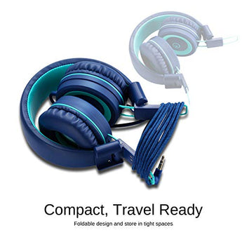 Kids-Headphones-noot-products-K11-Foldable-Stereo-Tangle-Free-35mm-Jack-Wired-Cord-On-Ear-Headset-for-ChildrenTeensBoysGirlsSmartphonesSchoolKindleAirplane-TravelPlaneTablet-NavyTeal-0-3