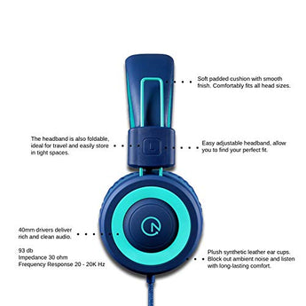 Kids-Headphones-noot-products-K11-Foldable-Stereo-Tangle-Free-35mm-Jack-Wired-Cord-On-Ear-Headset-for-ChildrenTeensBoysGirlsSmartphonesSchoolKindleAirplane-TravelPlaneTablet-NavyTeal-0-1